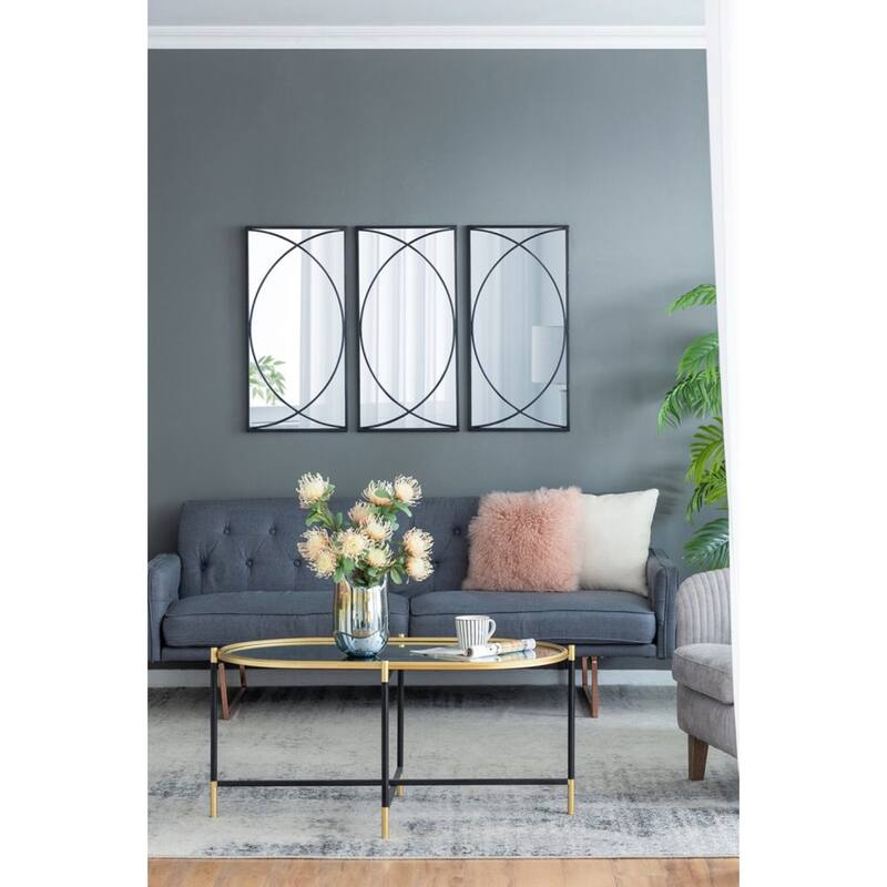 Crossed Ring Frame Wall Mirrors - 32" - Black - Set of 3
