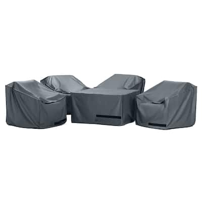 Venetia 5 Piece Polyester Outdoor Patio Motion Fire Chat Set Deluxe Furniture Cover - Grey