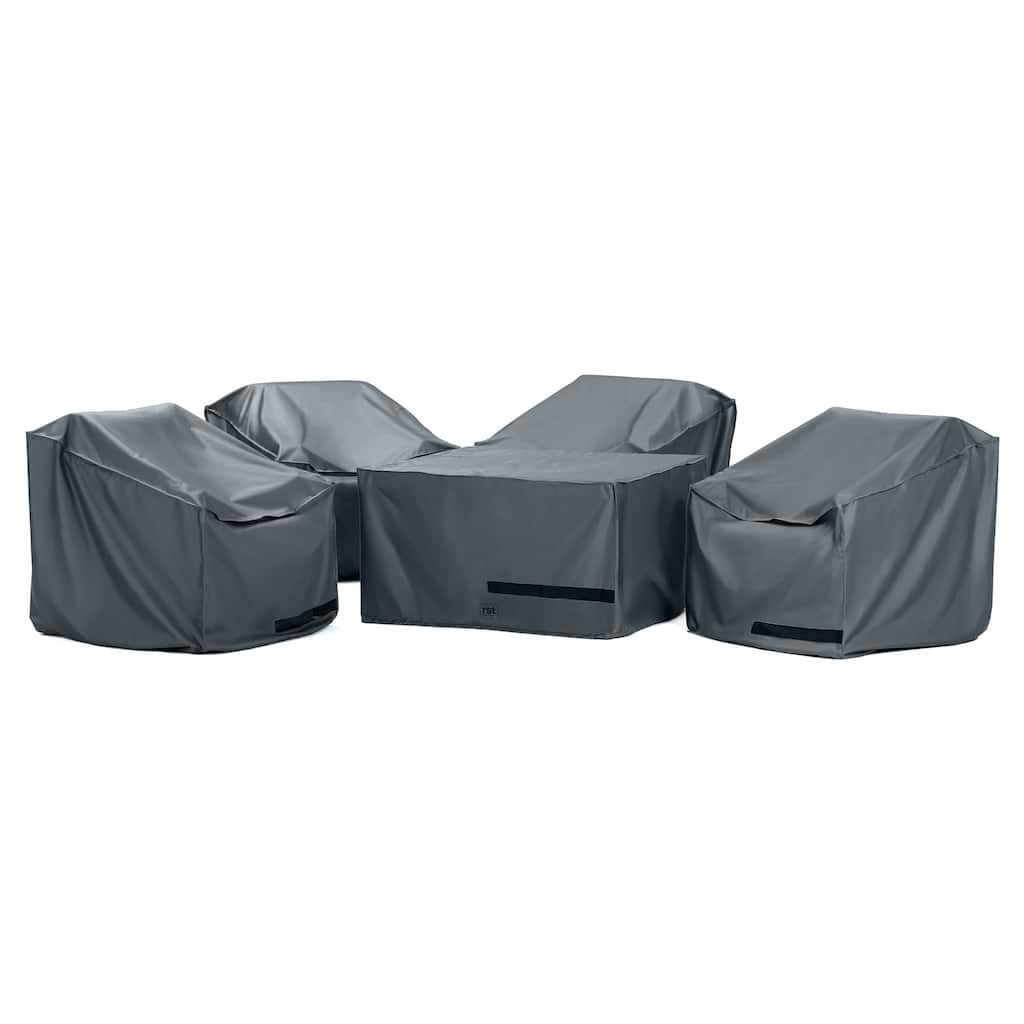 Venetia 5 Piece Polyester Outdoor Patio Motion Fire Chat Set Deluxe Furniture Cover - Grey