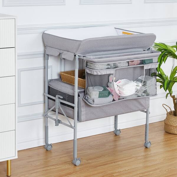 slide 2 of 5, Portable Baby Diaper Changing Table with Drawers - N/A Grey