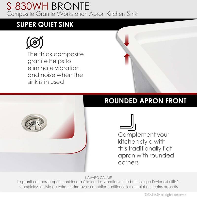 STYLISH Undermount 30" Workstation Single-Bowl Composite Granite Kitchen Sink - 30" x 21" x 10"