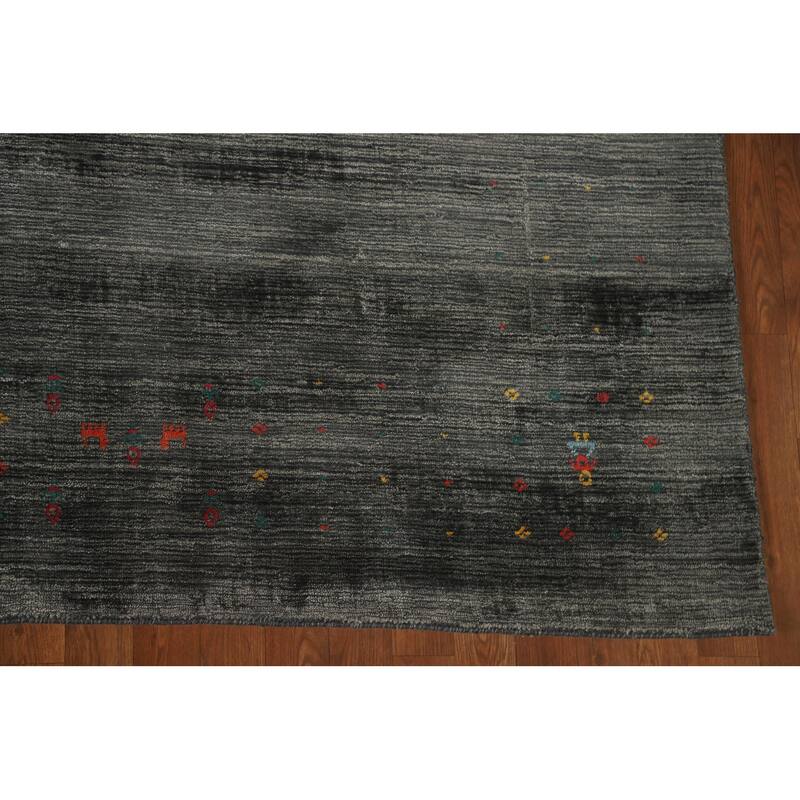 Grey Tribal Gabbeh Oriental Area Rug Hand-Knotted Wool Carpet - 7'10" x 9'9"