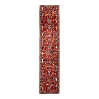 Hand Knotted Traditional Tribal Wool Orange Area Rug - 3' 0" x 13' 7"