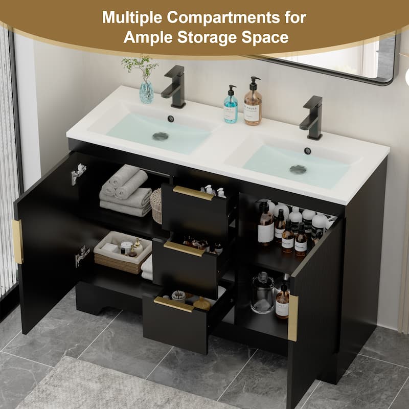 Vertical Stripes Bathroom Vanity Set with Sink Top & Faucet