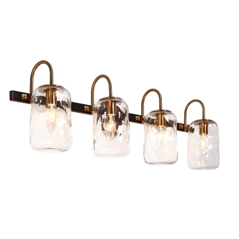 Modern Gold 2/4-Light Bathroom Vanity Lights Textured Glass Wall Sconces