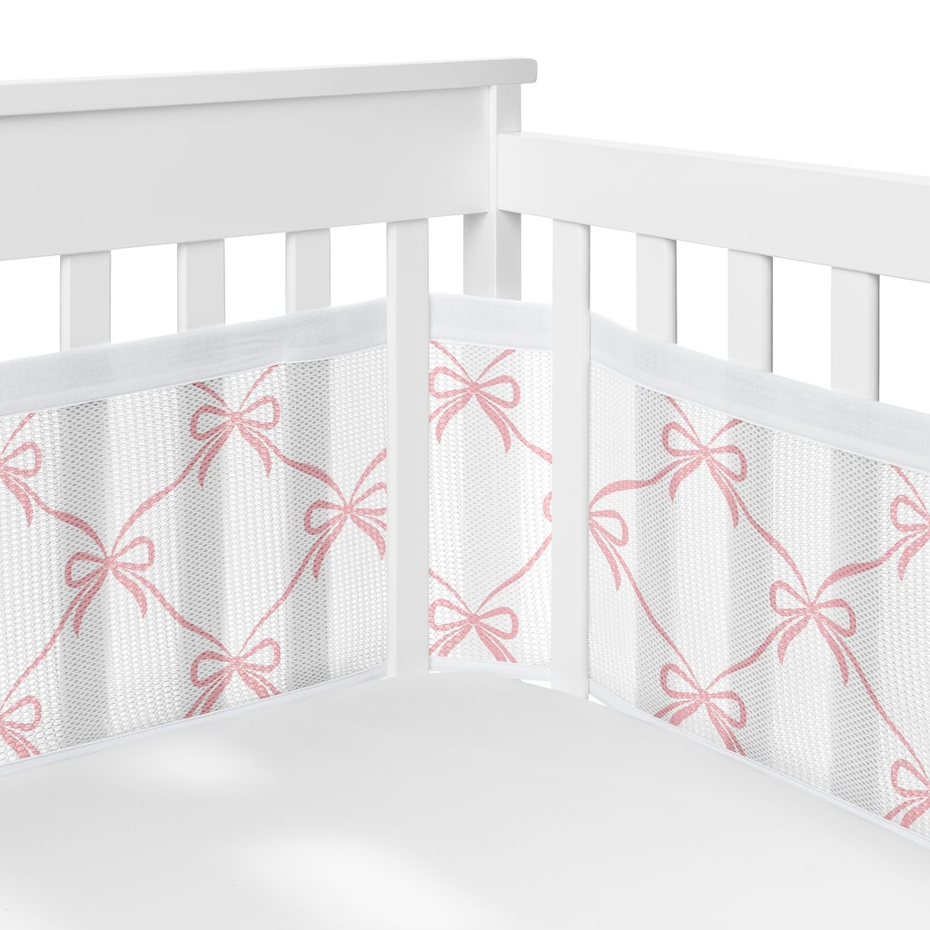 Sweet Jojo Designs + BreathableBaby Breathable Mesh Crib Liner Pink Bows Girls for the Ballet Dancer Ballerina Bow Collection