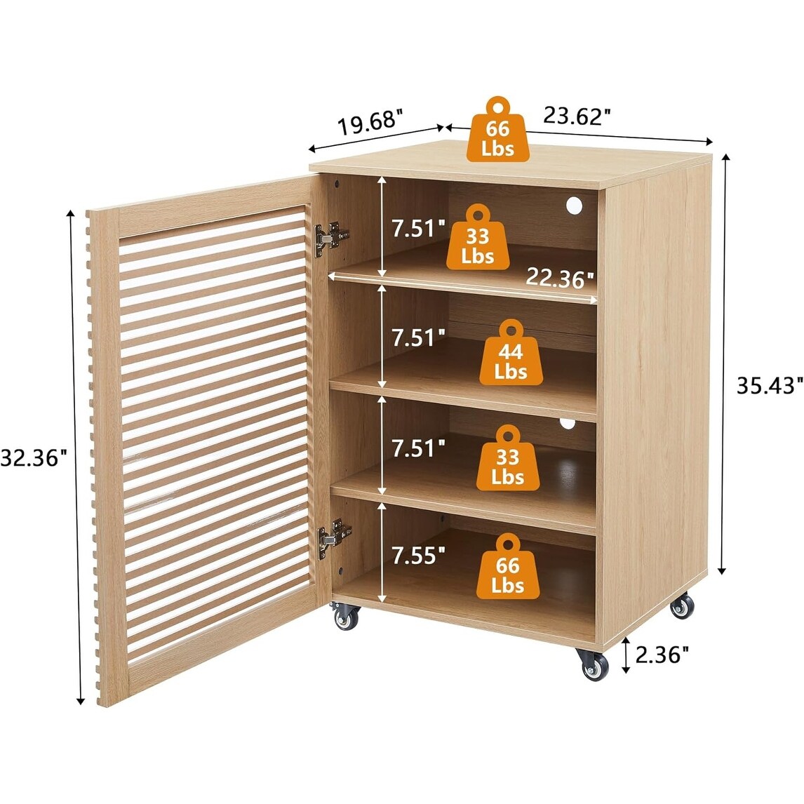 ハックル【美品】IDEE SHELF CABINET MEDIUM 5-Tier Media Cabinet with Grille Door, Adjustable Shelves & Wheels