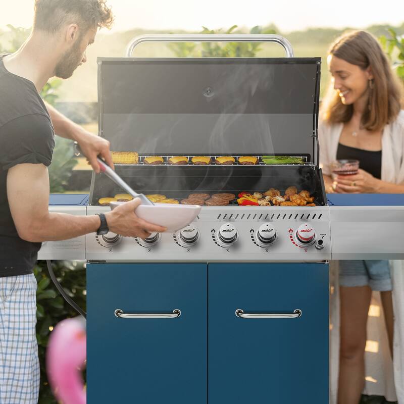 Royal Gourmet 6-Burner Gas Grill with Sear Burner and Side Burner - Blue