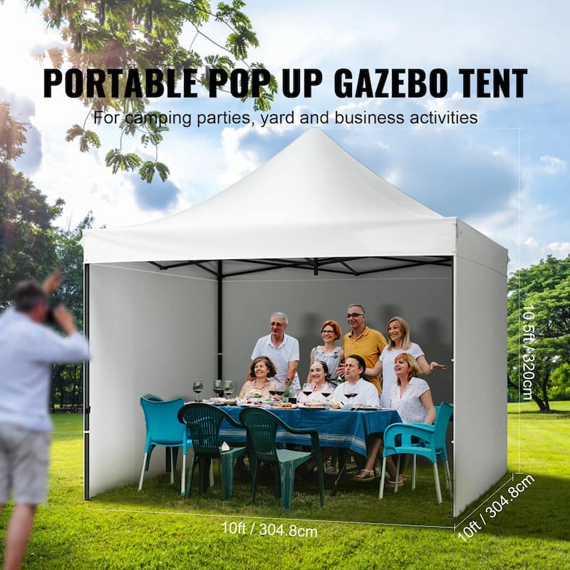 500D PU Coated Pop-Up Canopy Tent with Sidewalls and Carry Bag - 120” L x 120” W x 126” H