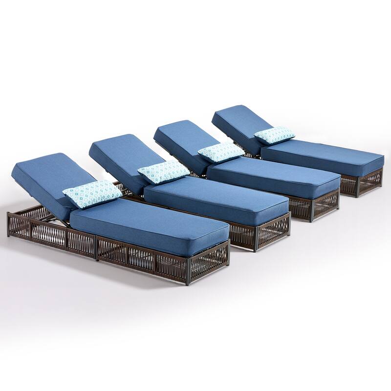 Gymojoy Outdoor Patio Chaise Lounge Chair, Luxury Rattan Recliner with 6-Position Backrest & 5-Inch Thick Cushions Set of 4