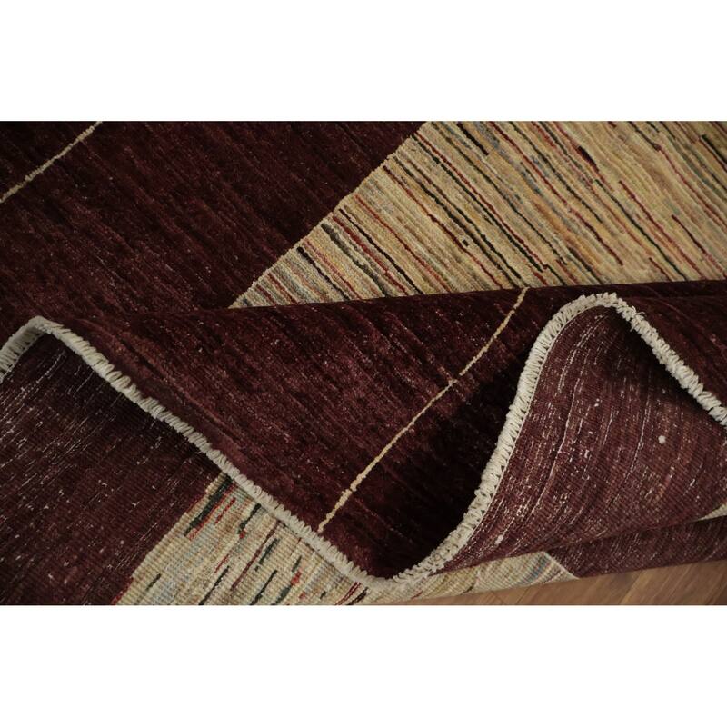 Hand Knotted Oriental 100% Wool Carpet Modern Geometric Red Gabbeh Area Rug - 10' 2'' X 8' 2''