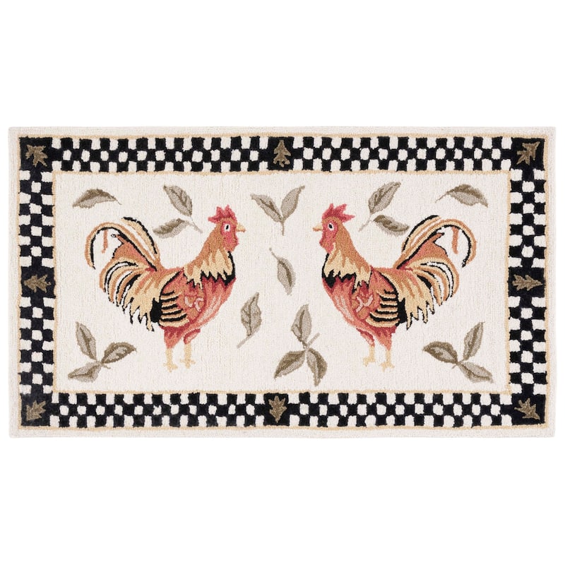 SAFAVIEH Hand-hooked Vintage Poster Rasma Rooster Wool Rug.. - 2' x 3' - Ivory/Black