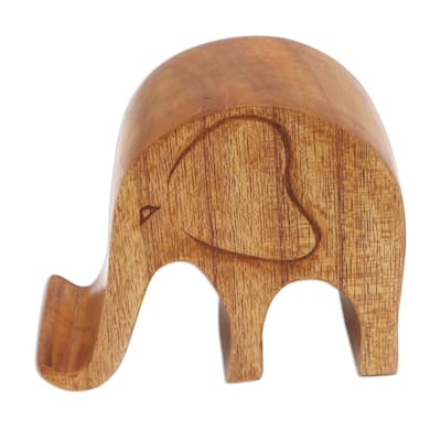 Novica Handmade Dialing Elephant Wood Phone Stand