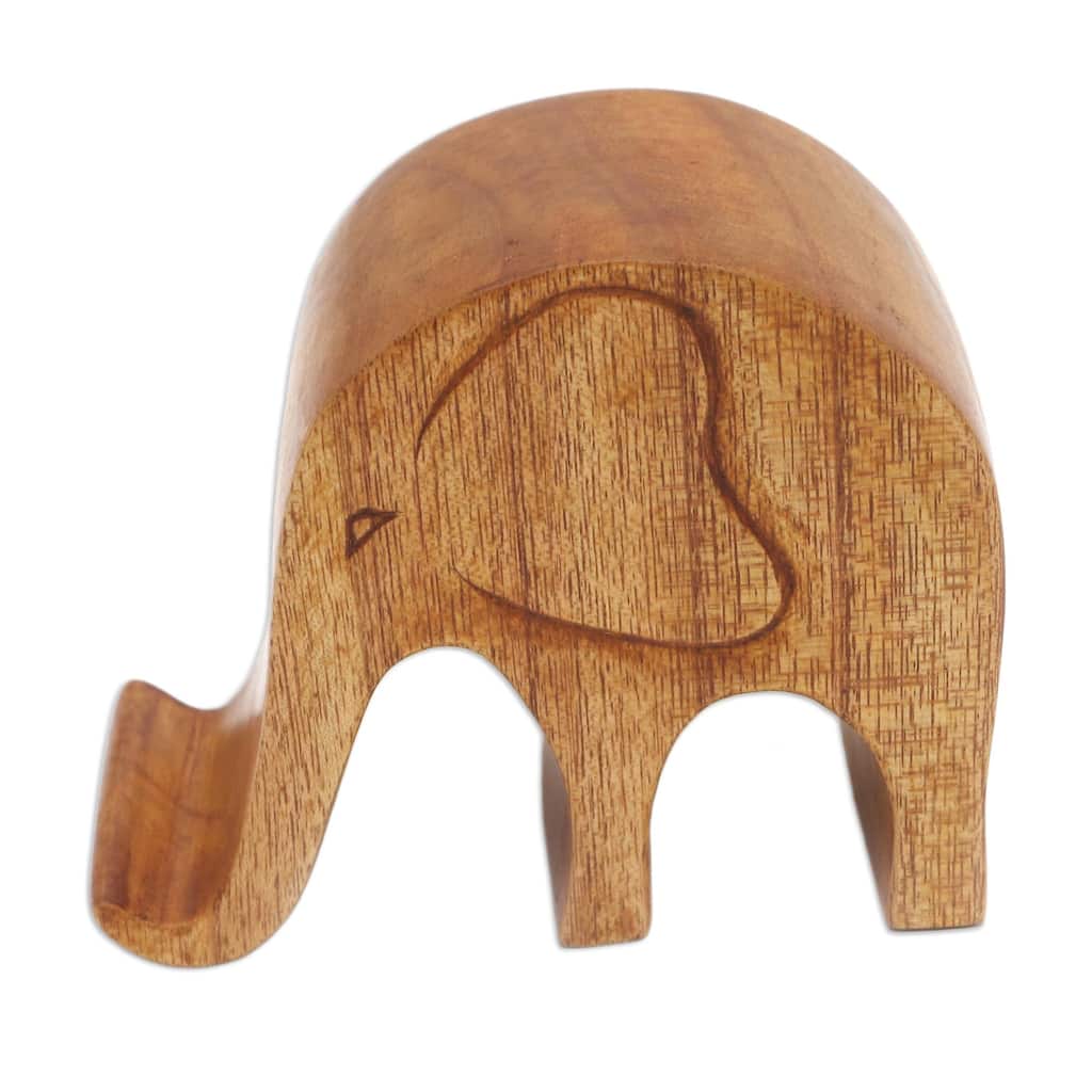 Novica Handmade Dialing Elephant Wood Phone Stand