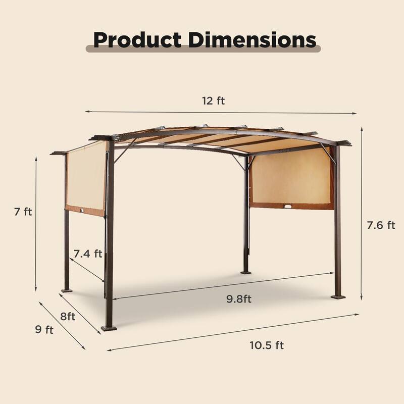 AECOJOY 12 x 9 Ft Outdoor Pergolas and Gazebos w/ Retractable Pergola - 12ft X 9ft