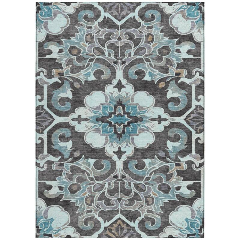 HomeRoots Damask Traditional Rectangle Outdoor Rug