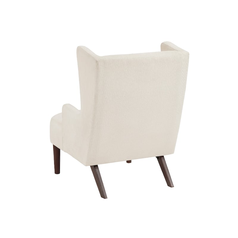 Joen Accent Chair, High Wing Backrest, Beige Chenille, Wood Legs