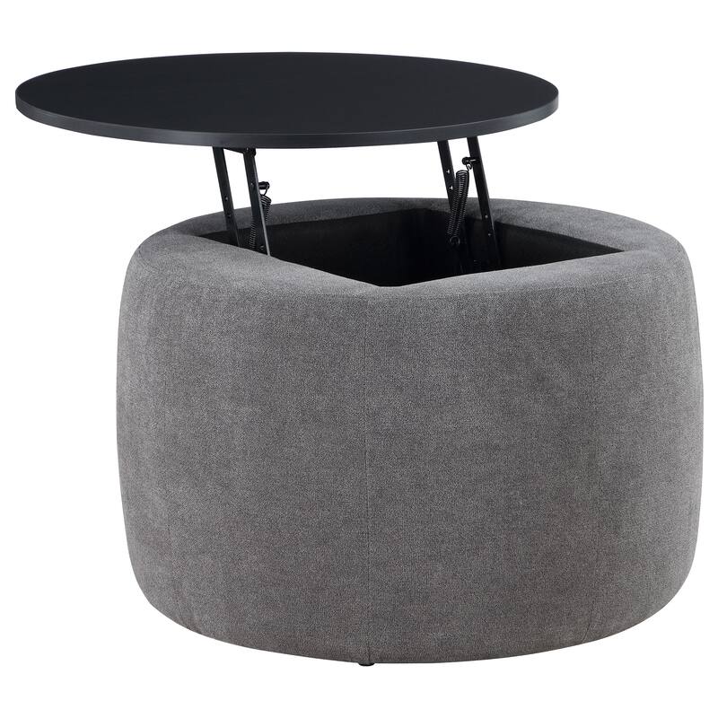 Tesoro Upholstered Round Lift Top Storage Ottoman Grey and Black - Grey - Large