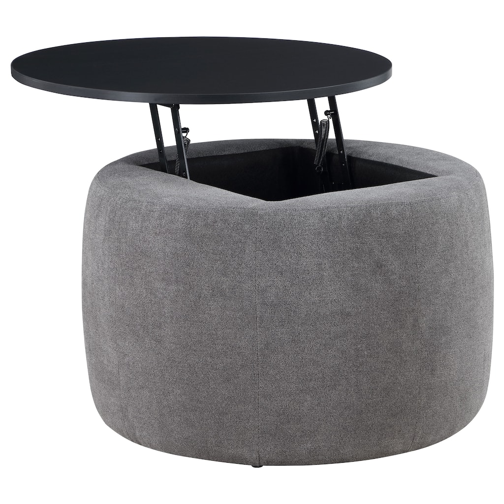 Tesoro Upholstered Round Lift Top Storage Ottoman Grey and Black