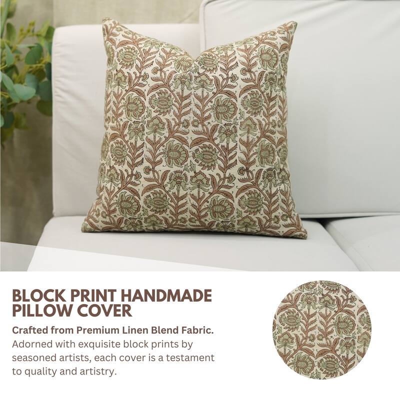Fabdivine Floral Throw Fall Summer Décor Pink Pillow Cover Handmade Linen, for Farmhouse Guest Room or Couch, Custard Apple