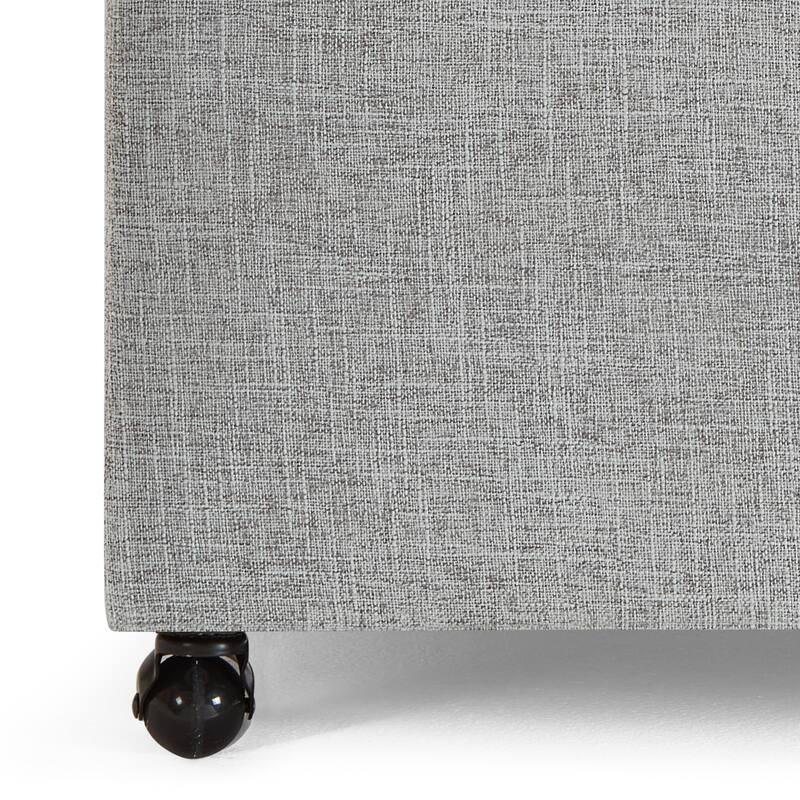 45" Sofa Ottoman with Storage, Linen Upholstered Bench with Rotation Casters and Safety Hinge for Living Room