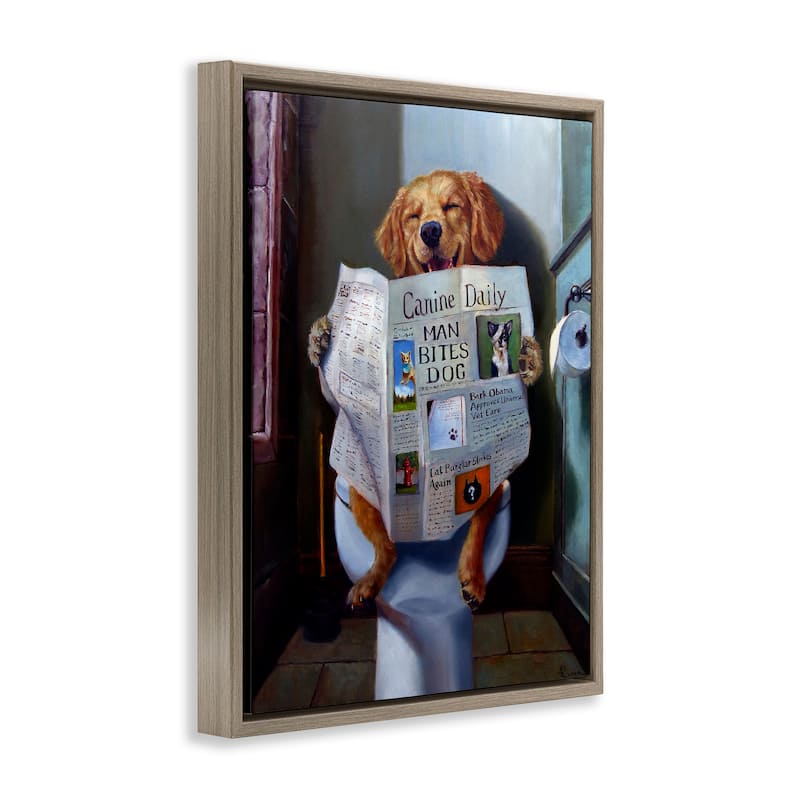 Stupell Dog Reading the Newspaper On Toilet Funny Painting Floater Frame - Multi-Color