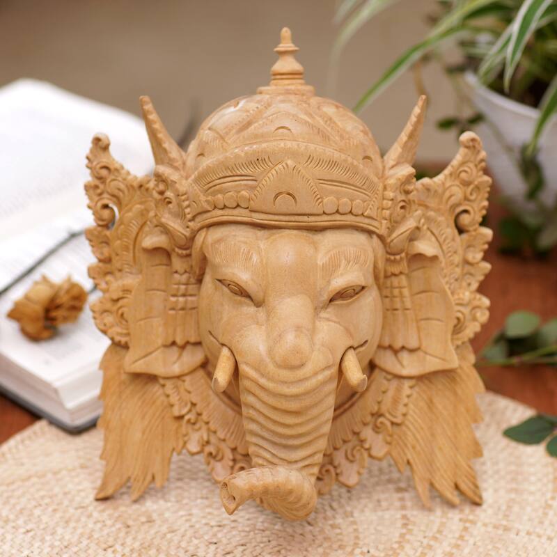 Novica Handmade Ganesha Portrait Wood Mask