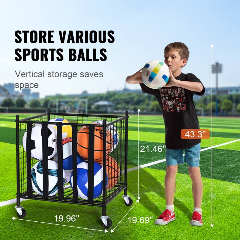 Rolling Sports Ball Storage Cart Steel Storage Rack for Garages, Playgroup, Gym and Schools