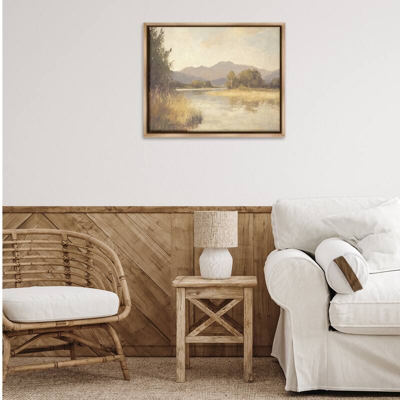 Stupell Wild River Mountain View Framed Floater Canvas Wall Art Design By Petal Prints Design