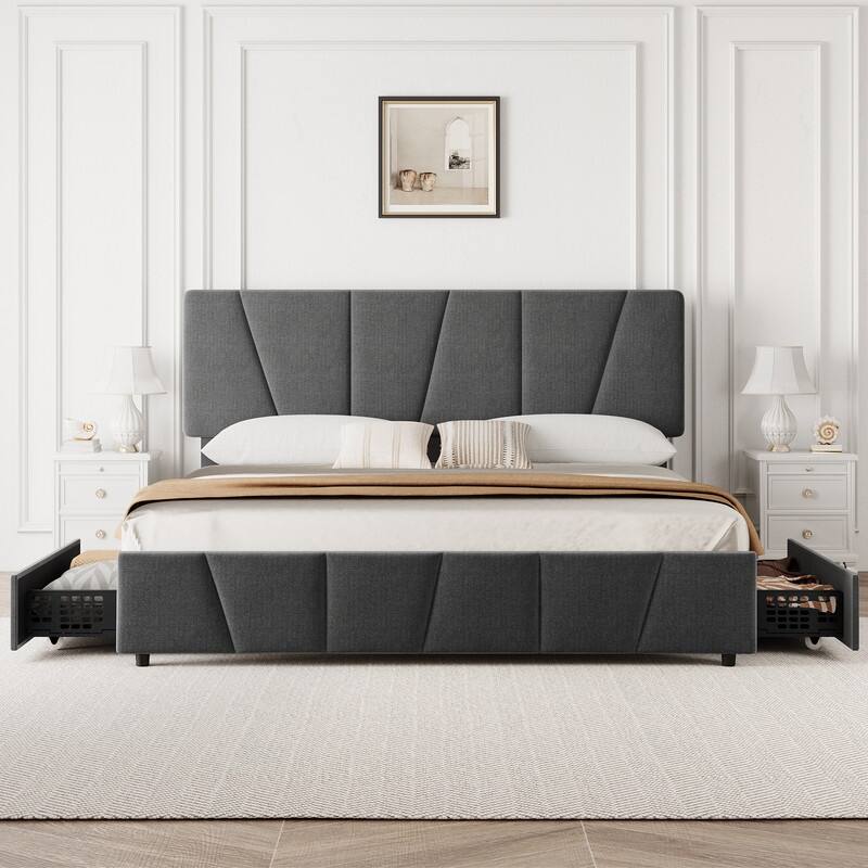 Bed Frame with Sturdy Metal Slats Support
