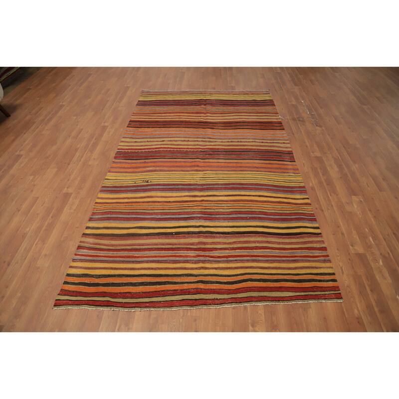 Hand Woven Oriental 100% Wool Carpet Southwestern Geometric Multi-Colored Kilim Area Rug - 8' 10'' X 5' 2''