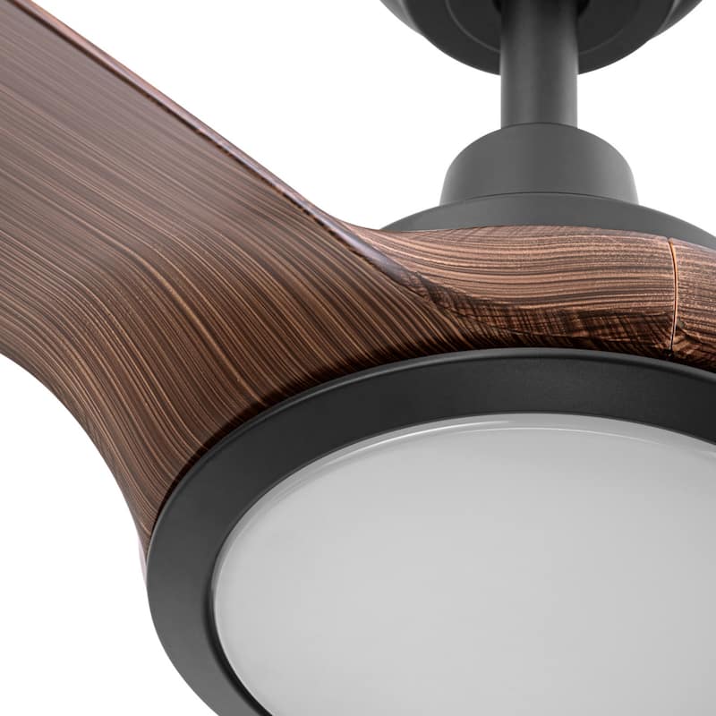 Honeywell "Sirro" 52-Inch Matte Black with Chocolate Auburn Blades Damp Rated Ceiling Fan with Dimmable LED Light