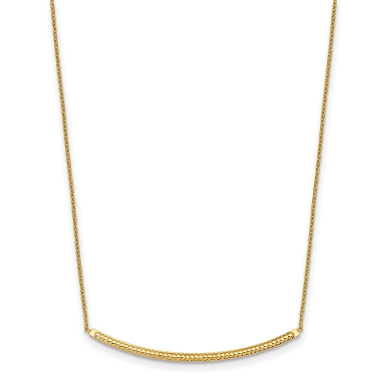 Curata 14k Italian Yellow Gold Polished Textured Curved Bar Necklace (2mm x 40mm), 18"