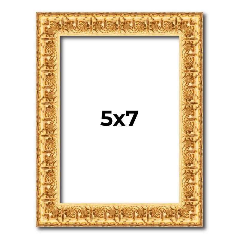 5x7 In Frame Gold Real Wood Picture Frame Width 1 inches | Interior