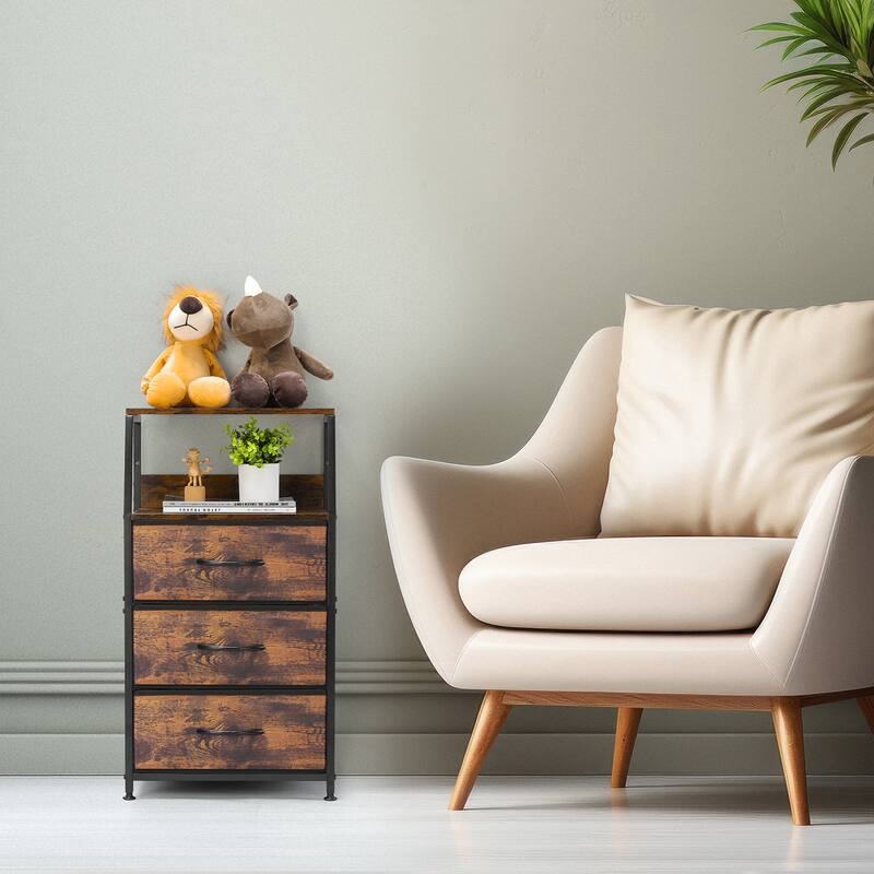 Nightstand Drawer Dresser, Vertical Side Table with Fabric Drawers