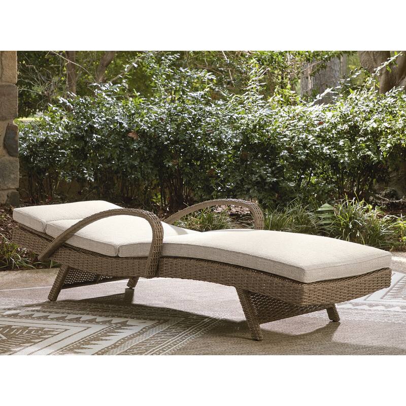 Signature Design by Ashley Carmel Bay Beige/Brown Chaise Lounge with Cushion - 30.13" W x 79.38" D x 39.75" H