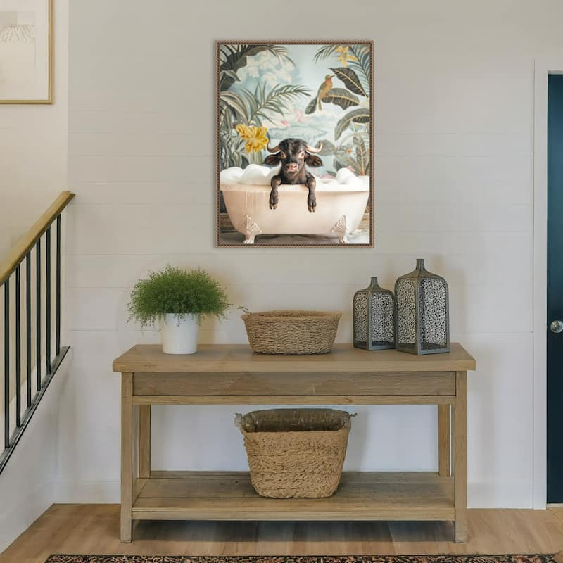 Tropical Buffalo Bath by Niky Rahner Framed Canvas Wall Art