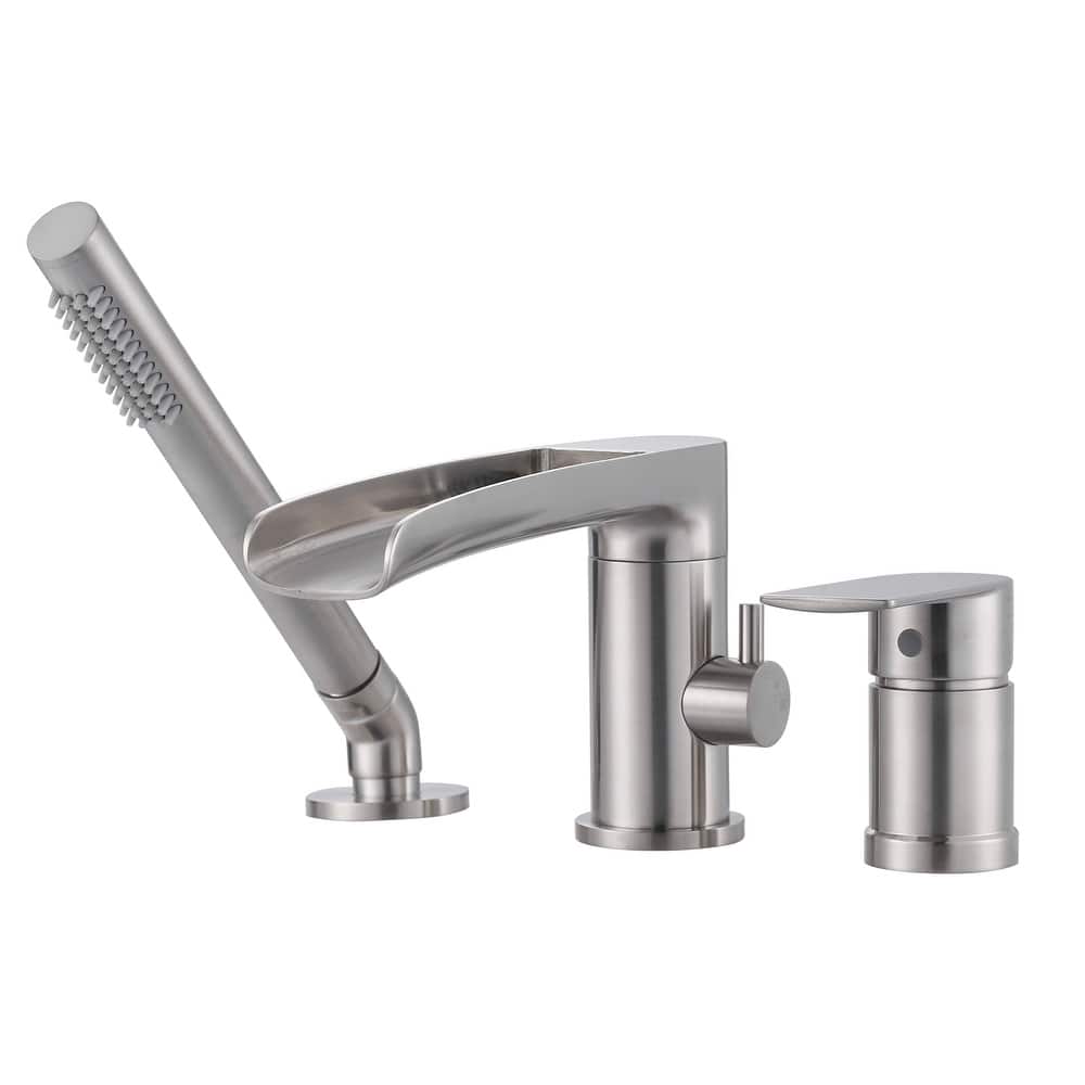 WOWOW Deck-Mount Waterfall Tub Faucet-Silicone Hand Shower