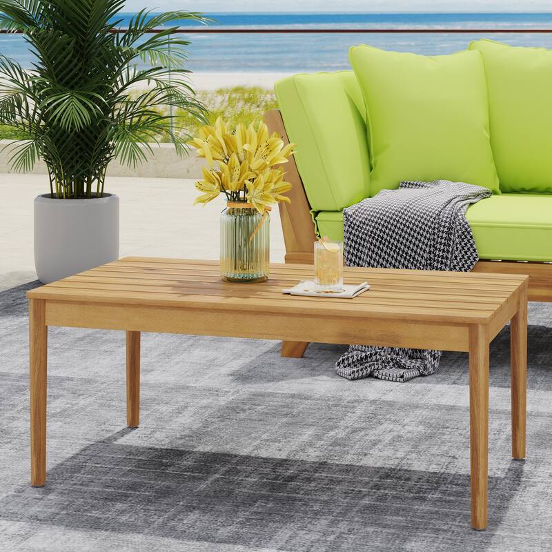 Roomfitters Outdoor Wood Coffee Table with Slatted Top, Weather-Resistant Patio Design for Balconies and Gardens, Teak