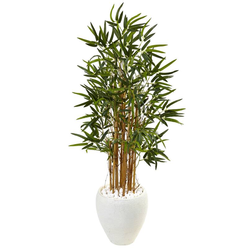 Artificial Tree with Planter - 4ft Indoor Faux Bamboo Tree - White Planter - Realistic Decorative Tree