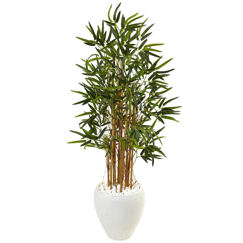 Artificial Tree with Planter - 4ft Indoor Faux Bamboo Tree - White Planter - Realistic Decorative Tree