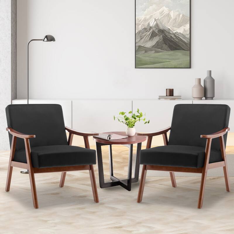 Mid-Century Modern Chair, Living Room Chair with Solid Wood Frame, Accent Chair Extra-Thick Backrest, Wingback Chair
