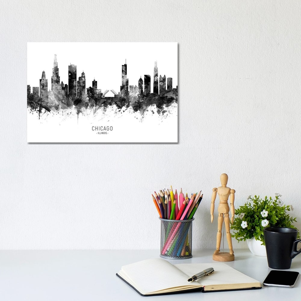 iCanvas "Chicago Illinois Skyline Black And White" by Michael Tompsett Canvas Print