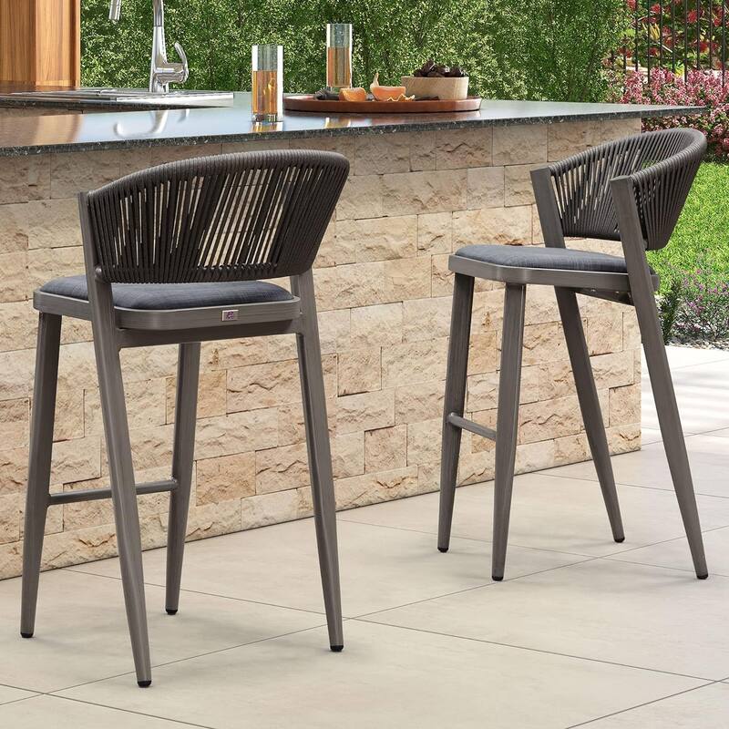 PURPLE LEAF Outdoor Dining Chairs Set of 2 Patio Bar Stools with