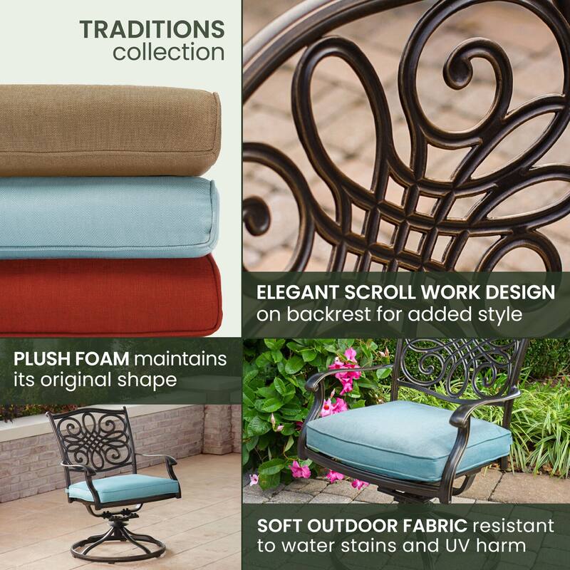 Hanover Outdoor Traditions 9-Piece Dining Set with Eight Swivel Dining Chairs and a Large 84 x 42 in. Dining Table