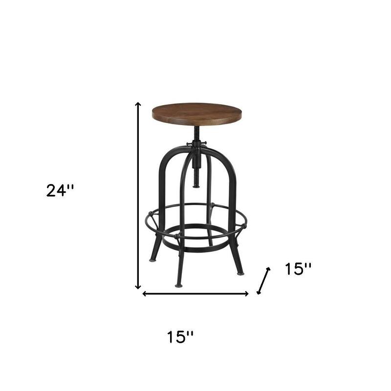HomeRoots Brown and Black Solid Wood and Metal Backless Adjustable Height Swivel Bar Chair