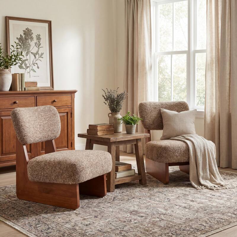 Christopher Knight Home - Vincent Polyester Upholstered Lounge Chair with Solid Wood Base (Set of 2）