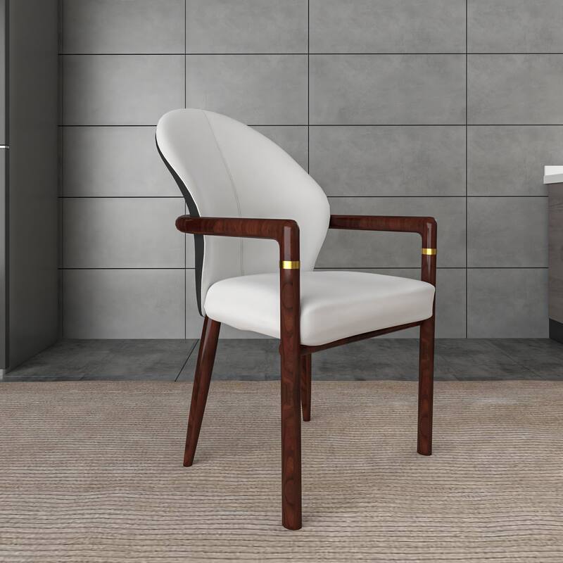 LeisureMod Modern Leather/Velvet Dining Chair - Elegant Armchair in Rubberwood with Gold Accents for Home Furniture
