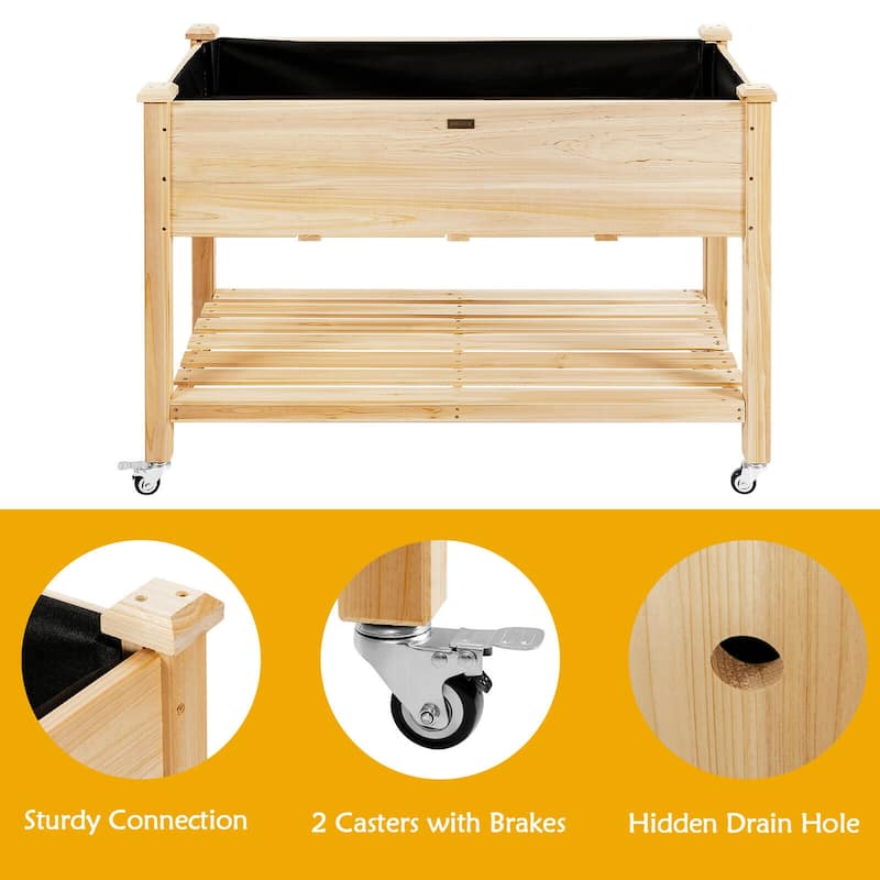 Gymax Raised Garden Bed Wood Elevated Planter Bed w/Lockable Wheels - See Details