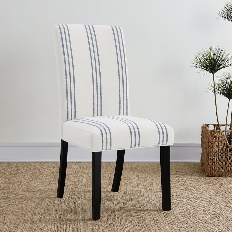 Set of 2 Upholstered Dining Side Chairs in Beige and Black